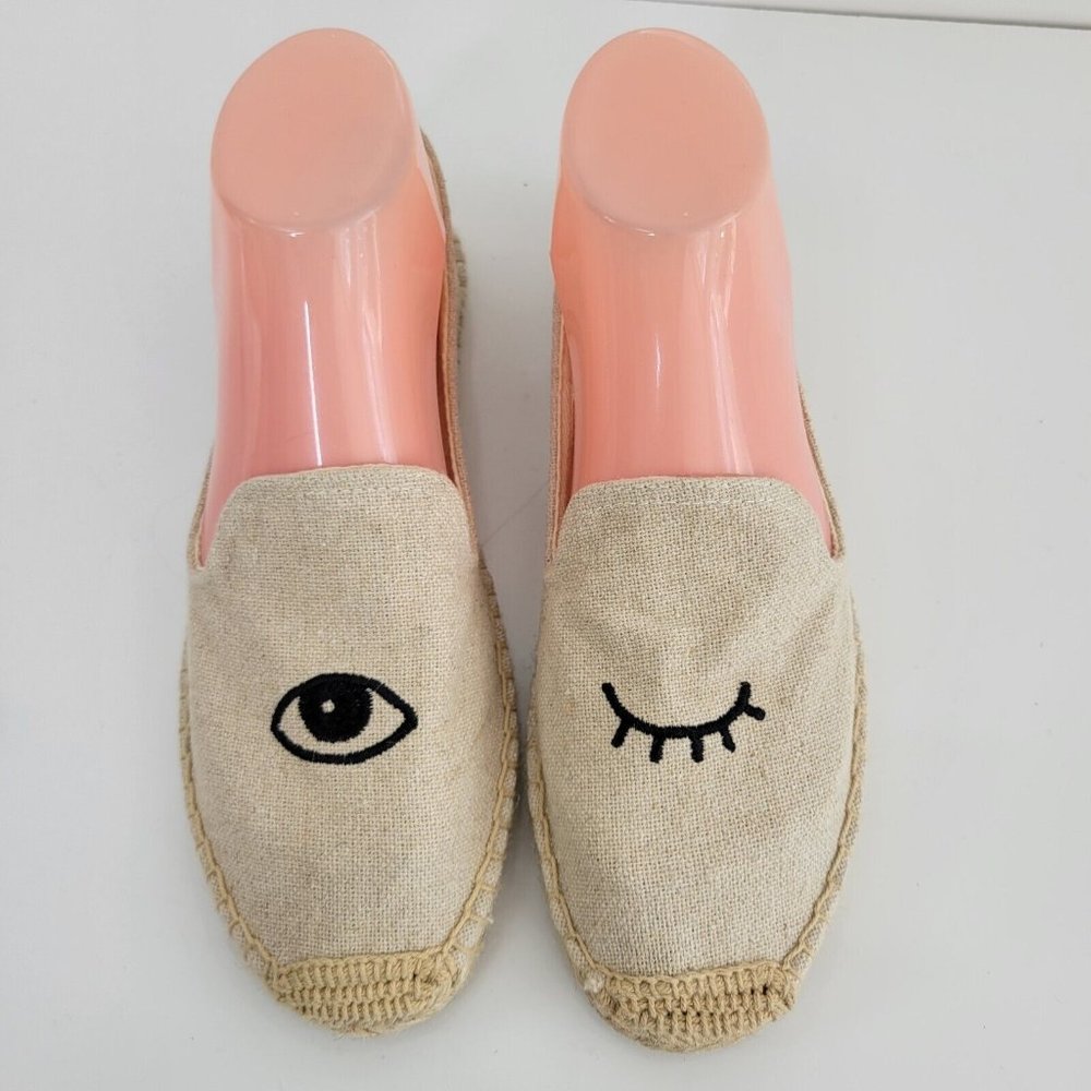 NWOT Soludos Wink Smoking Slipper Shoes Beige Womens Size 9 Slip On Espadrilles